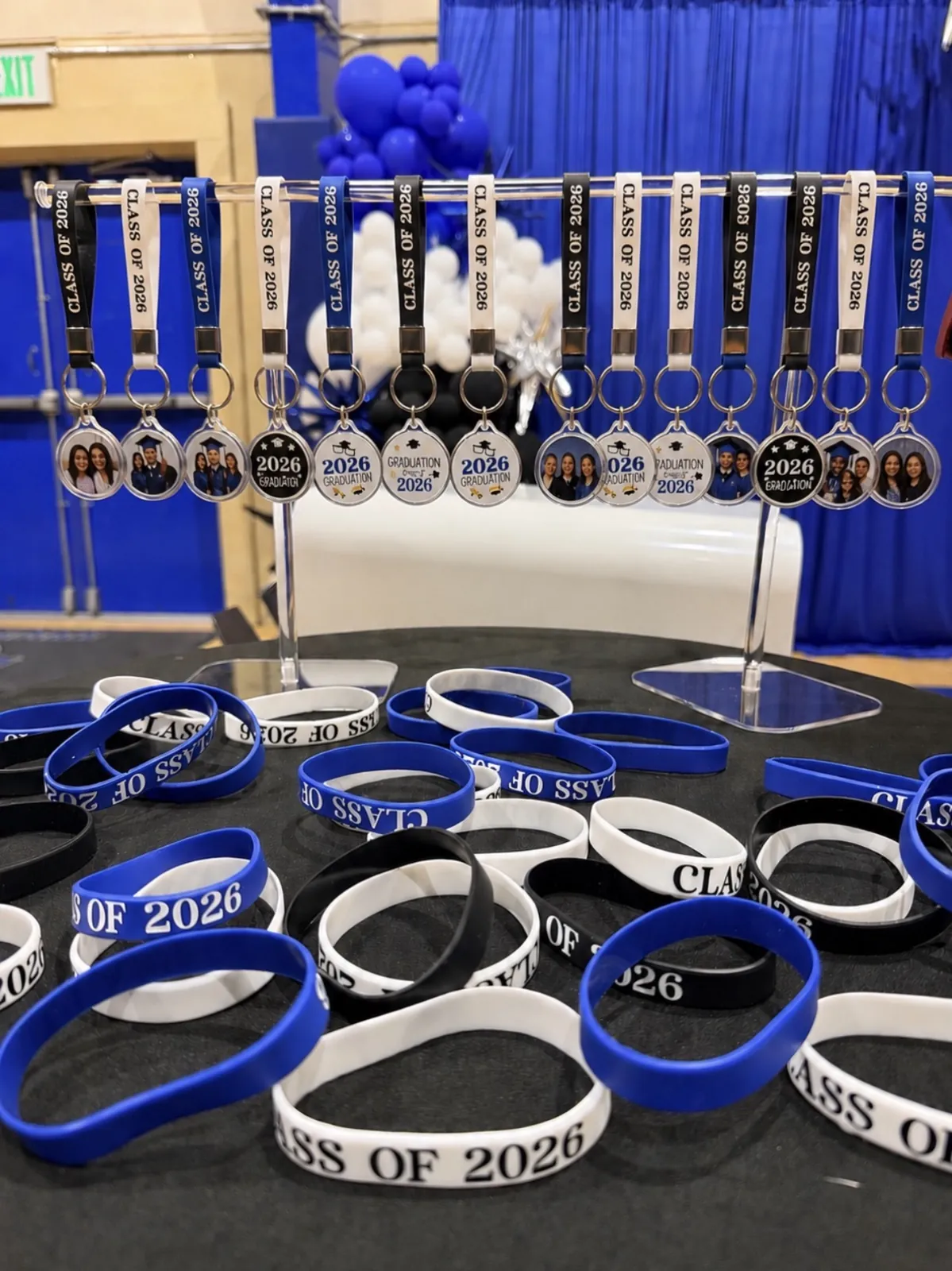 Keychains and wristbands at a graduation