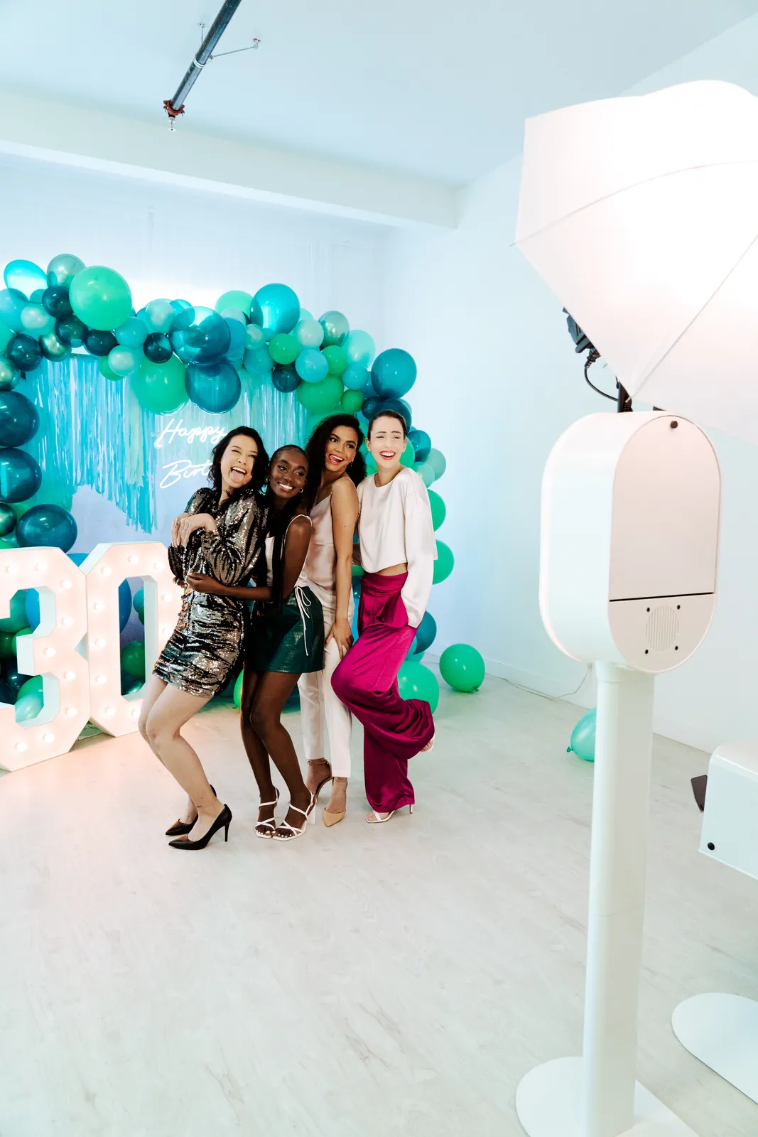 Birthday group with a balloon wall